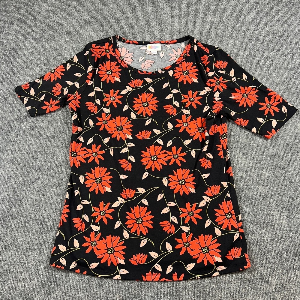 LuLaRoe Gigi Top Womens Large Multicolor Floral Fitted Stretch Round Neck Casual